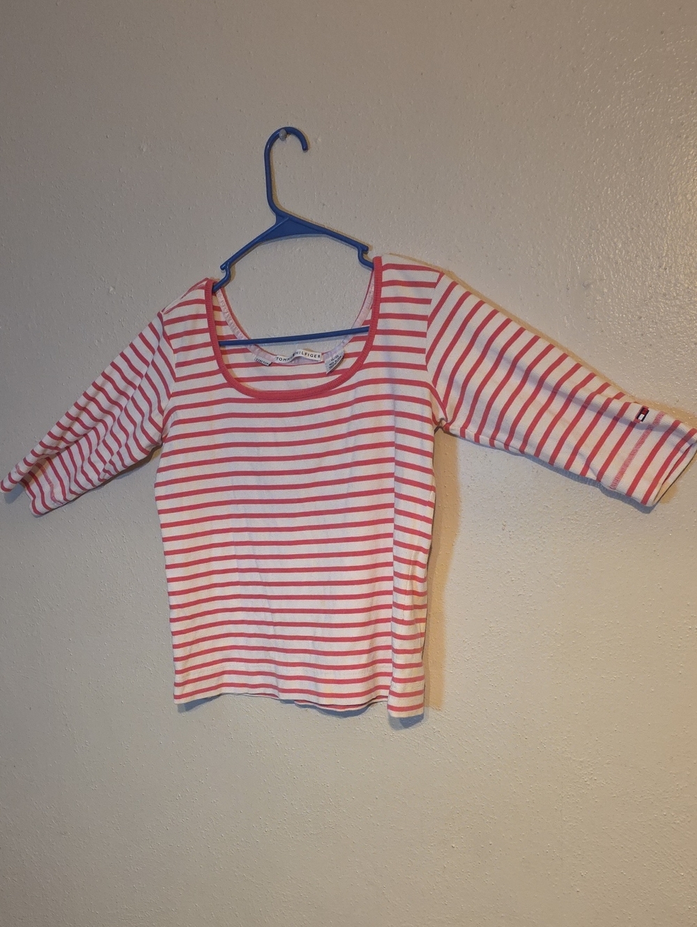 Tommy Hilfiger Pink & White Striped Long-Sleeve Tee Stretch Sz XL